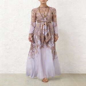 Zimmermann Hypnotic Sheath Dress Long Sleeve Scarf Tie Belt short slip